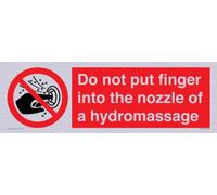 Señal con texto en inglés "Do not put finger into the nozzle of a hydromassage", 450 x 150 mm, L41