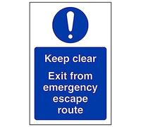 Señal con texto en inglés "Keep Clear/Exit From Emergency Escape..." de VSafety (paquete de 3), 100mm x 150mm, 3