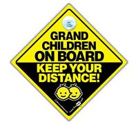 Señal con ventosa para coche con texto en inglés "Grandchildren On Board", con texto en inglés "Keep Your Distance Car Sign"