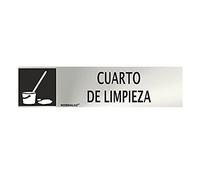 Señal Cuarto De Limpieza | señal Habitación limpieza | Señal Adhesiva | Acero Inoxidable | Certificado UNE-EN ISO 9001 | 0,8 mm grosor | 20 x 5 cm | Color Plateado con letras en negro