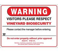 Señal De Advertencia Advertencia Bioseguridad En Viñedos Duradero Cartel Disuasorio Resistente Placa Metálica para La Pared para Cafetería Bar Cocina 20X30Cm