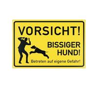 Señal de advertencia "¡ATENCIÓN! ¡PERRO MORDEDOR! Entre bajo su propio riesgo", 1 pieza, 30 x 20 cm, señal de PVC de 2,7 mm de grosor con taladros, señal de precaución para perros