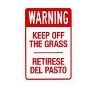 Señal de advertencia bilingüe con texto en inglés "Warning Keep Off The Grass Bilingüe, Prohibition Security Metal Signs for Business Home Outdoor Indoor Road Yard Garage Street Wall Safety Precaution