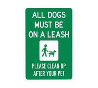 Señal de advertencia con el símbolo de All Pets Must Be On A Leash Please Clean Up After Your Pet With Dog On Strap, señal de advertencia de seguridad para la pared de negocios, decoración