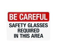 Señal de advertencia con gafas de seguridad requeridas en esta zona, eslogan de metal para el hogar, negocios, exteriores, interiores, carretera, garaje, calle, pared, precaución, decoración