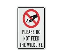 Señal de advertencia con símbolo de vida silvestre con texto en inglés "Please Do Not Feed The Wildlife", señal de seguridad para exteriores, 30,5 x 20,3 cm