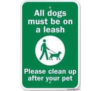 Señal de advertencia con texto en inglés "All Dogs Must Be On A Leash Please Clean Up After Pet For Wall Art For Outdoor Indoor 30.5 cm x 20.3 cm Cartel de metal de aluminio