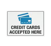 Señal de advertencia con texto en inglés "Credit Cards Accepted Here" para exteriores, 30,5 x 20,3 cm