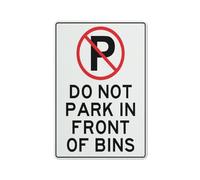 Señal de advertencia con texto en inglés "Do Not Park In Front Of Bins", señal de seguridad para exteriores, 30,5 x 20,3 cm