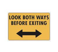 Señal de advertencia con texto en inglés "Look Both Ways Before Exiting", señal de seguridad para exteriores, 30,5 x 20,3 cm