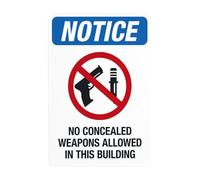 Señal de advertencia con texto en inglés "Notice No Hidden Weapons Allowed In This Building", letreros de metal de seguridad para puerta de negocios, hogar, exterior, interior, calle, pared
