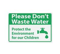 Señal de advertencia con texto en inglés «Please Dont Waste Water Protect The Environment For Our Children (Proteja el medio ambiente para nuestros hijos)», señal de seguridad, para exteriores, 30,5