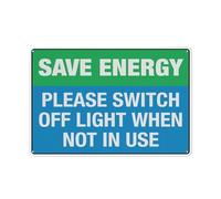 Señal de advertencia con texto en inglés «Save Energy Please Switch Off Light When Not In Us», señal de seguridad para exteriores, 30,5 x 20,3 cm
