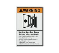 Señal de advertencia con texto en inglés "Warning Moving Gate Can Serious Injury or Death", señal de seguridad para exteriores, 30,5 x 20,3 cm