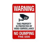 Señal de advertencia con texto en inglés "Warning This Property Is Protected By Video Surveillance No Dumping Fine $500, prohibition Security Metal Signs for Business Home Wall Safety Caution Custom