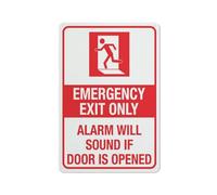 Señal de advertencia de advertencia de emergencia con texto en inglés "Emergency Exit Only Alarm Will Sound", para decoración de pared, 30,5 x 20,3 cm