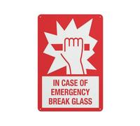 Señal de advertencia de cristal con texto en inglés "In Case Of Emergency Break", señal de seguridad para exteriores, 30,5 x 20,3 cm