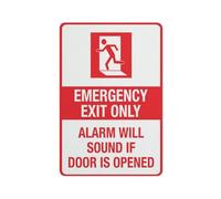 Señal de advertencia de emergencia con texto en inglés "Emergency Exit Only Alarm Will Sound", señal de seguridad para exteriores, 30,5 x 20,3 cm