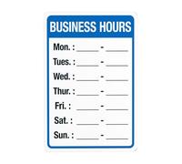 Señal de advertencia de horario comercial, Mo, Di, Mi, Do, Fr, Sa, So Cartel de advertencia, 20 cm x 30 cm, señales de seguridad de metal, para decoración de paredes interiores y exteriores