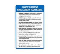 Señal de advertencia de Karma con texto en inglés "Eight Ways To Achieve Good Laundry Room", letreros de metal para seguridad en la habitación, para negocios, hogar, exterior, interior, carretera