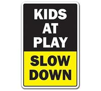 Señal de advertencia de límite de velocidad para niños con texto en inglés "Kids at Play Slow Down Jerk Driving Traffic Children Speed Limit", 20 x 30 cm