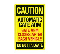 Señal de advertencia de metal con el brazo de puerta automática, el brazo de la puerta se cierra después de cada vehículo, no se cierra, cartel de seguridad de precaución para carretera, calle, hogar