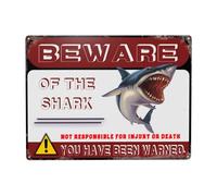 Señal de advertencia de metal con texto en inglés "Beware Of Shark" para el hogar, al aire libre, jardín, 40,6 x 30,5