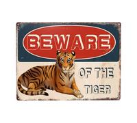 Señal de advertencia de metal con texto en inglés «Beware Of The Tigre» para el hogar, al aire libre, jardín, 40,6 x 30,5