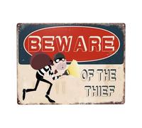 Señal de advertencia de metal con texto en inglés "Beware The Thief" para el hogar, al aire libre, jardín, 40,6 x 30,5 cm