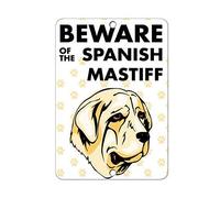 Señal de advertencia de metal de 20,3 x 30,5 cm, con texto en inglés "Beware of Spanish Mastín"