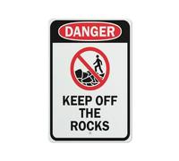 Señal de advertencia de metal reflectante de aluminio con símbolo para uso en interiores y exteriores de 30,5 x 20,3 cm con texto en inglés "Danger Keep Off The Rocks"