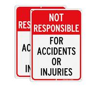 Señal de advertencia de no responsable de accidentes o lesiones, Enter at Your Own Risk, paquete de 2 carteles reflectantes de aluminio sin óxido de 14 x 10 pulgadas, resistente a la intemperie/a la decoloración, fácil de instalar, uso al aire libre