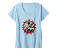 Señal de Advertencia de No Touching Zone Not Friendly Do Not Touch Camiseta Cuello V, Mujer, Azul Bebé, S