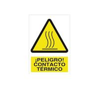 Señal de advertencia de peligro contacto térmico. Tamaño y material a elegir.