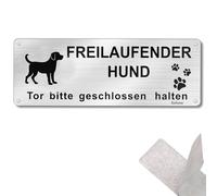 Señal de advertencia de perro con texto en alemán "Vorsicht Freilaufender Hund, 1 Stück Achtung Hund Schild, Warnschild vor Dem Hund, Aluminiummit Selbstklebend und Vorbohrten Löchern, 25x 9cm,