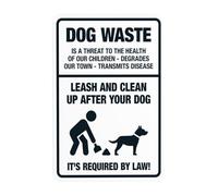 Señal de advertencia de perro "Dog Waste is a Threat to the Health of our Children Leash and Clean Up After Your Dog", letrero de metal de seguridad para pared de negocios, precaución, decoración