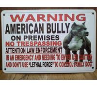Señal de advertencia de perro matón americano - Cartel de metal de aluminio de estaño, 16 x 12 pulgadas - Cuidado con el perro para valla o patio