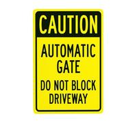 Señal de advertencia de precaución con texto en inglés "Caution Automatic Gate Do Not Block Driveway", letreros metálicos de seguridad de entrada para negocios, hogar, exterior, interior, carretera