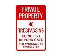 Señal de advertencia de propiedad privada con texto en inglés "No Trespassing Do Not Go Beyond Gate Violators Will Be Prosecuted", letreros metálicos de seguridad de puerta para negocios, hogar, pared