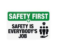 Señal de advertencia de seguridad con el texto en inglés "Safety Is Everybody's Job", eslogan de metal para el hogar, negocios, exteriores, interiores, carretera, garaje, calle, pared, precaución
