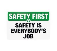 Señal de advertencia de seguridad con el texto en inglés "Safety Is Everybody's Job", eslogan de metal para el hogar, negocios, exteriores, interiores, carretera, garaje, calle, pared, precaución