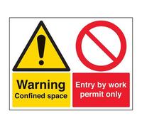 Señal de advertencia de seguridad con texto en inglés "Confined Space. Entry By Work Permit Only", horizontal, 400 mm x 300 mm, vinilo autoadhesivo