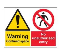 Señal de advertencia de seguridad con texto en inglés "Warning, Confined Space. No Unauthorised Entry Sign", horizontal, 400 mm x 300 mm, vinilo autoadhesivo