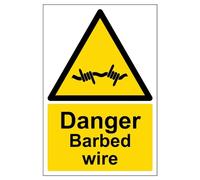 Señal de advertencia de seguridad "Danger Barbed Wire", plástico rígido de 2 mm, 200 mm x 300 mm