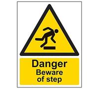 Señal de advertencia de seguridad "Danger Beware Of Step", plástico rígido de 2 mm, 150 mm x 200 mm