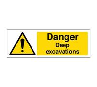 Señal de advertencia de seguridad "Danger, Deep Excavations", plástico rígido de 2 mm, 300 mm x 100 mm