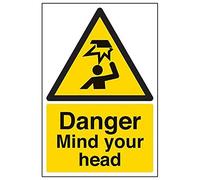 Señal de advertencia de seguridad "Danger Mind Your Head", plástico rígido de 2 mm, 200 mm x 300 mm