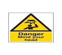 Señal de advertencia de seguridad "Danger Mind Your Head", plástico rígido de 2 mm, 300 mm x 400 mm