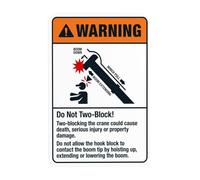 Señal de advertencia de seguridad de construcción con texto en inglés "Do Not Two-Block Two-Blocking The Crane Could Cause Death", para negocios, hogar, garaje, calle, pared, precaución, decoración