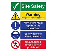 Señal de advertencia de seguridad «Multi Hazard Site Safety Site Tick», plástico rígido de 2 mm, 300 mm x 400 mm
